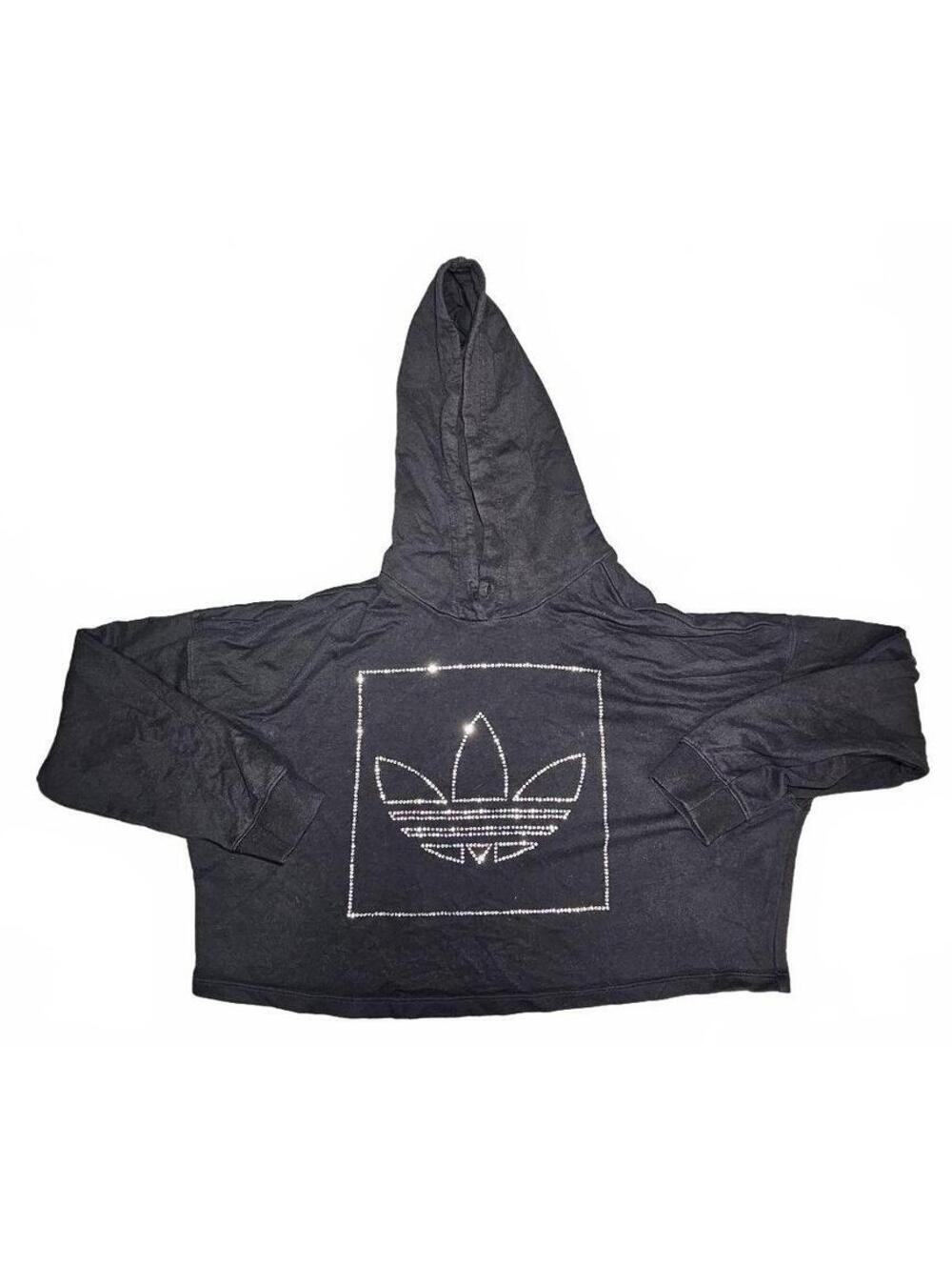 Adidas Originals Rhinestone Trefoil Crop Hoodie Women L